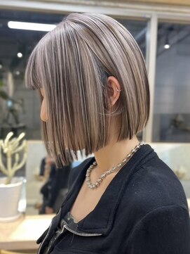 サンクマーケット 渋谷(cinq MARKET) 渋谷ブリーチカラータッセルボブ顔周りレイヤー切りっぱなしボブ