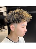 ジェットモヒカン×金メッシュツイストスパイラル/メンズパーマ