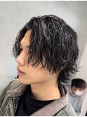 メンズマッシュウルフツイストスパイラルパーマ束感メンズヘア