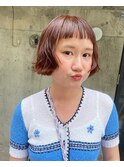 ミニボブ/ボブパーマ/オレンジカラー/ブリーチなし/オン眉/原宿