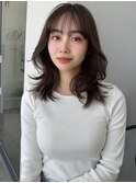 レイヤーカットワンカールセミディシアカラーオリーブベージュ