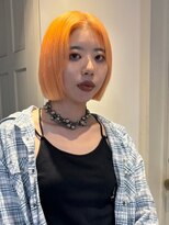 9534オレンジベージュニュアンスカラー切りっぱなしボブ
