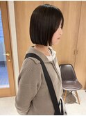 "久保田"ぱつっとナチュラルボブ前髪ありストレートパーマ