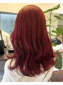 【白石】ブリーチなしダブルカラーチェリーレッド赤髪暖色原宿