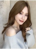 モーヴピンクベージュカラー韓国レイヤースタイル前髪カット