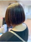 オレンジべージュ小顔切りっぱなし大人ボブ☆ツヤ感ストレート