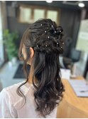 結婚パーティヘアセットハーフアップ結婚式二次会