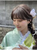 成人式ヘア 成人式メイク 振袖ヘア ピンクメイク 編みおろし