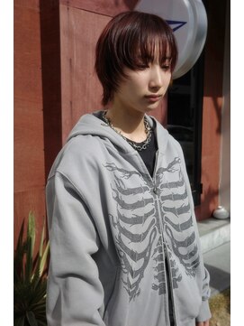 チャプター 問屋町(chapter) 髪質改善ウルフボブ顔まわりレイヤーカットワインレッド韓国ヘア