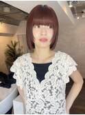 顔周りレイヤーボブ切りっぱなしボブ顔周りカットブラウンツヤ髪