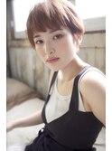 大人可愛いオン眉オレンジピンク×コンパクトショート池袋