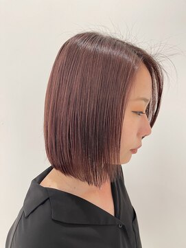 ハイブ 金沢(Hive) ロングボブブリーチオレンジベージュカラーツヤ髪スタイル