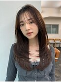 顔周りレイヤーミディアムシースルーバング