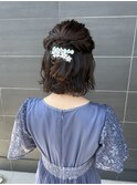 お呼ばれヘアセットゆるふわハーフアップロープ編み