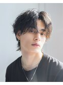 爽やかナチュラルパーマセンターパート清潔感デザインカラー