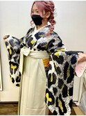 可愛く珍しいヒョウ柄のお着物♪『卒業式袴着付け＋ヘアセット』
