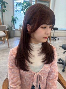 ポーチバイハニー オモテサンドウ(PORCH by HONEY omotesando) イメチェンレイヤーカット　小顔前髪　こなれミディ　ピンク