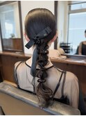 結婚式お呼ばれ参列 タイト編みおろしヘアアレンジ