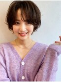 小顔ショートカット×センターパート×Mixパーマ 20代30代40代
