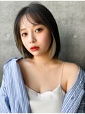 3ぱっつん前髪流し前髪鎖骨ミディアムボブ耳かけボブパーマ小顔