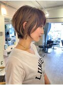 縮毛矯正くびれヘアアプリコットオレンジハイライトカラーボブ