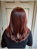 チェリーレッドロング/艶感ウェーブ/大人可愛いカラー