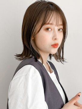 リヤン 表参道(lyann) 大人可愛いセミディシースルーバング前髪艶感ダークアッシュ