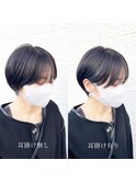 耳にかけても割れない顔回りカット