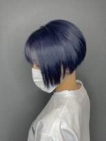 アオアクア 新越谷店(AO-AQUA)&nbsp;前下がりボブ,ネイビーブルー,ショートボブ,ケアブリーチ,韓国風