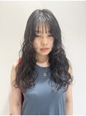 大人ガーリー黒髪デジタルパーマ/ウェーブパーマ/黒髪ネビージュ