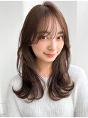 レイヤーカットくびれヘアチェリーブラウンアプリコットオレンジ