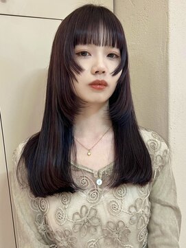 ルル 表参道(lulu.) フェイスレイヤー/ぷつっとカット/ボルドーカラー/暖色