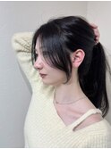 顔まわりレイヤー 艶カラー 暗髪 韓国風 髪質改善 福岡美容室