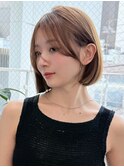 縮毛矯正くびれヘアアプリコットオレンジハイライトカラーボブ