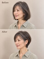 aptas 青山/表参道 白髪染め/白髪ぼかしハイライト/ボリュームアップエクステ&nbsp;60代の大人耳かけショート｜表参道・青山