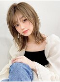 大人かわいいフェザーバング外ハネミディちょいウルフ30代吉祥寺
