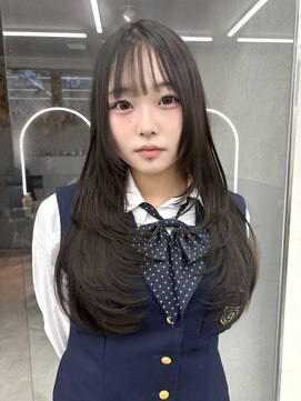 黒髪/オリーブグレー/小顔に見せるヘア/ココアベージュ