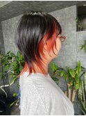 ショート/ウルフ/インナーカラー/レッドオレンジ
