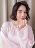 アップバングデジタルパーマかきあげ小顔ゆるふわボブ30代40代Y