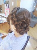 編み込みサイドお花