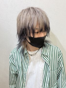 ヘアーグランデシーク(Hair Grande Seeek) メンズダブルカラーウルフエンドカラー【グレージュ×BLACK】☆