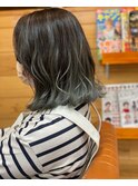 ロブヘア×グラデーションカラー×透明感ブルージュカラー