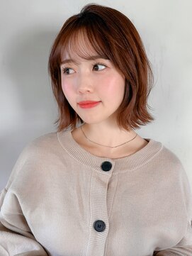 リヤン 表参道(lyann) ハイライトカラーアプリコットオレンジ薄めバング斜めバング