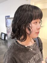 マカロニコースト(macaroni coast)&nbsp;前髪ありパーマレイヤーボブ顔周りレイヤー黒髪パーマボブ