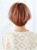 ピンクベージュひし形ハイライト丸みボブf古河10代20代30代