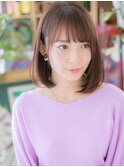 シースルー前髪ミルクティーピンク前下がりボブa志木30代40代!
