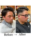 ビフォーアフター/八二分け/スキンフェード/バーバー/髭