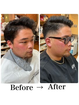 ヨシザワインク ハコザキ 水天宮前 日本橋人形町(YOSHIZAWA Inc.HAKOZAKI) ビフォーアフター/八二分け/スキンフェード/バーバー/髭