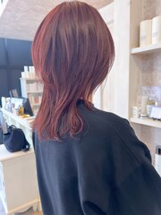 福山市美容室Caary春ウルフヘア赤みカラーカシスレッドカラー