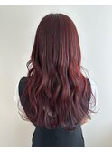 ブリーチなしカシスレッド　ロングウェーブ